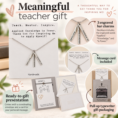 Quinnlyn & Co. 3 Bars Pendant Necklace, Teacher's Day Appreciation Gifts with Inspirational Quote on Greeting Card