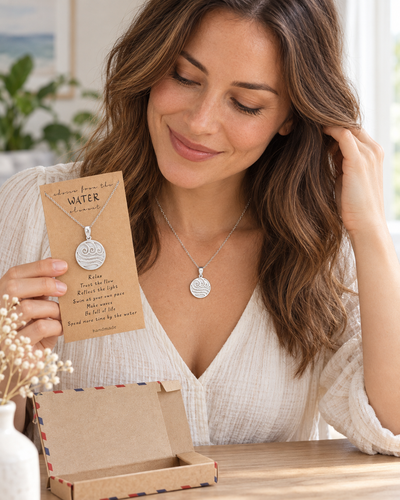 Kaimana Waves Beach Necklace, Gifts for Surfer with Handmade Inspirational Greeting Card