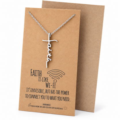Judy Faith Cross Pendant Necklace, Gifts for Women with Inspirational Quote on Greeting Card