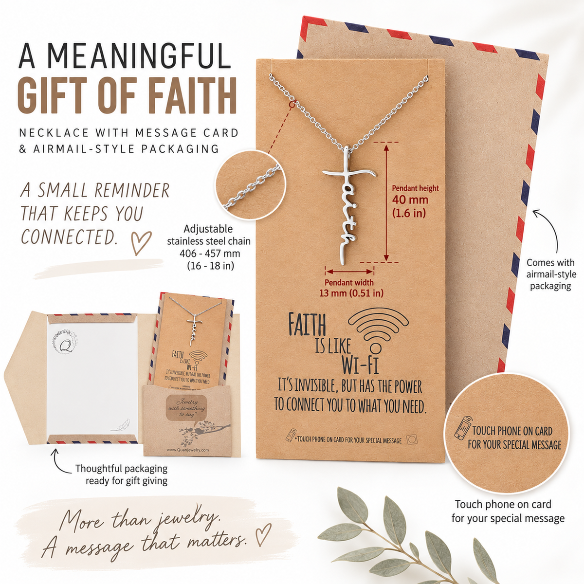 Judy Faith Cross Pendant Necklace, Gifts for Women with Inspirational Quote on Greeting Card