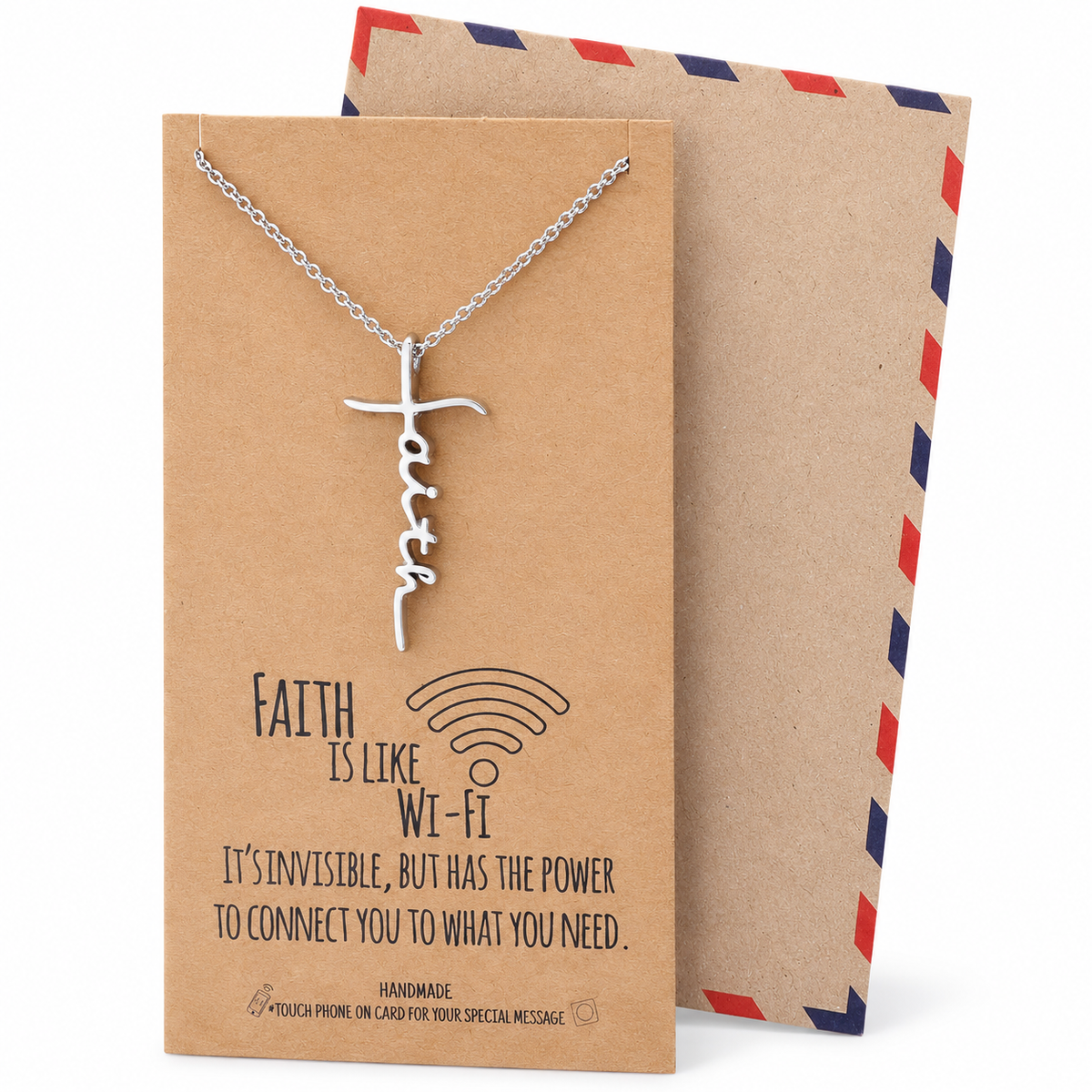 Judy Faith Cross Pendant Necklace, Gifts for Women with Inspirational Quote on Greeting Card