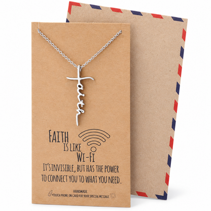 Judy Faith Cross Pendant Necklace, Gifts for Women with Inspirational Quote on Greeting Card