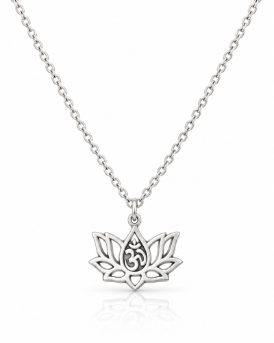 Connie Yoga Jewelry, Lotus Flower Om Necklace with Spanish Yoga Quotes