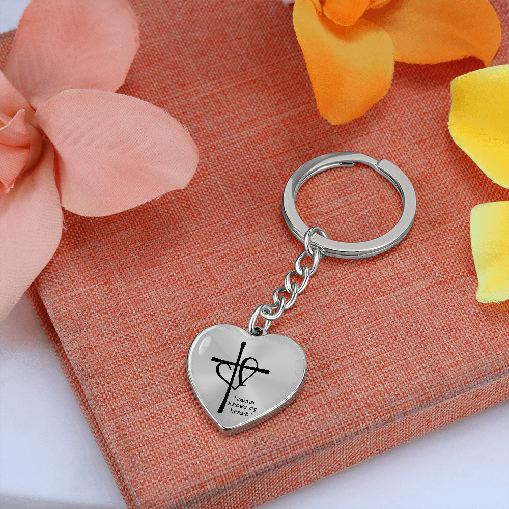 Jesus Knows My Heart: Keychain – Christian Comfort Key Ring | For When You Feel Unseen or Unheard | Heart + Cross Graphic Curb-Chain Keychain