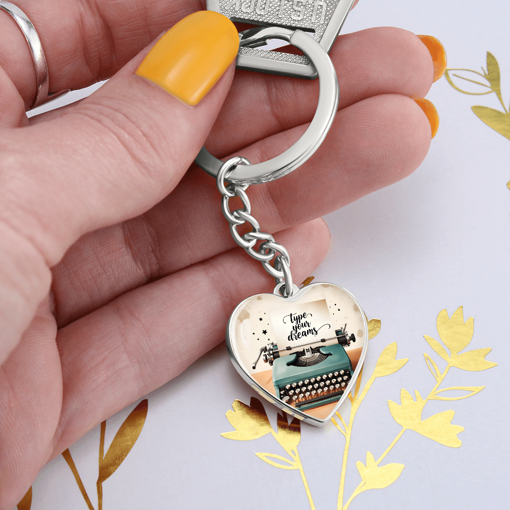 Typewriter design keychain with motivational quote