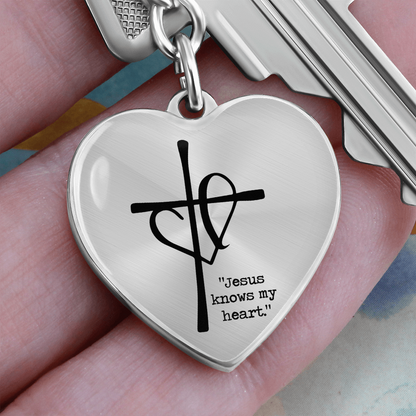 Jesus Knows My Heart: Keychain – Christian Comfort Key Ring | For When You Feel Unseen or Unheard | Heart + Cross Graphic Curb-Chain Keychain