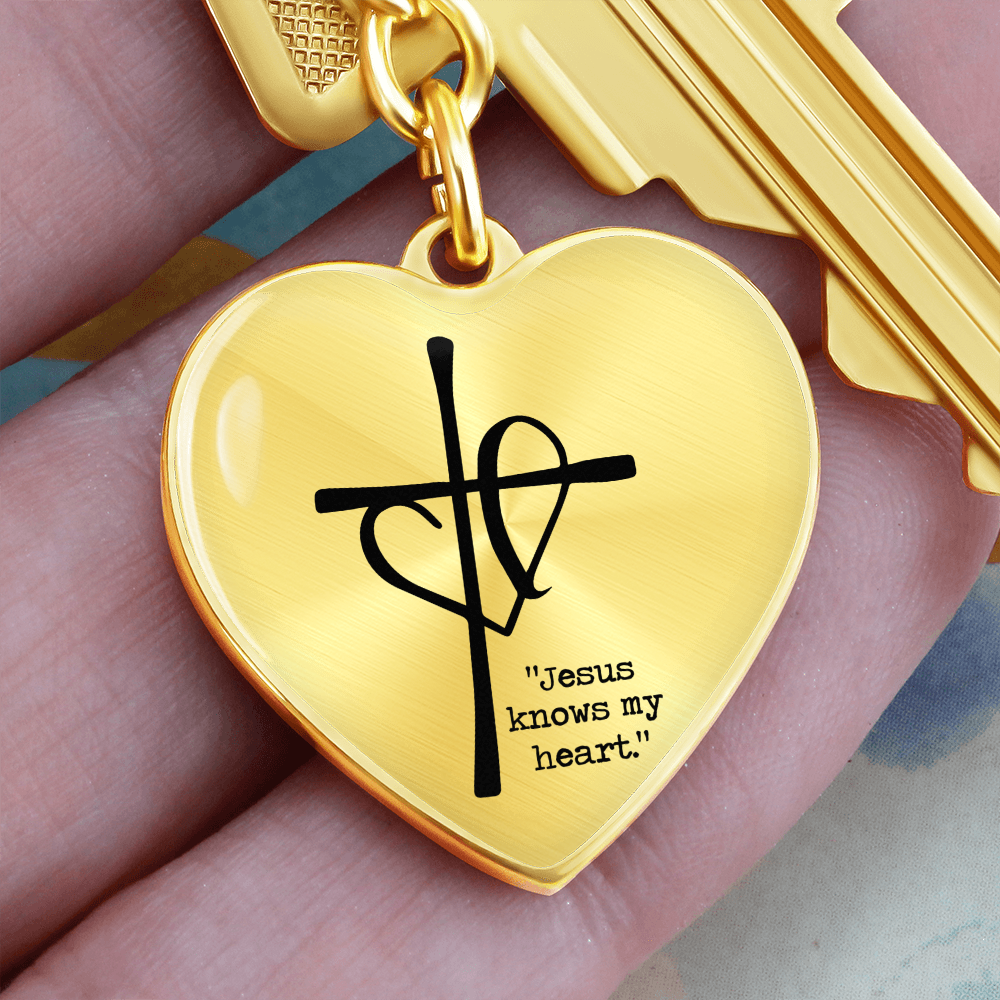 Jesus Knows My Heart: Keychain – Christian Comfort Key Ring | For When You Feel Unseen or Unheard | Heart + Cross Graphic Curb-Chain Keychain