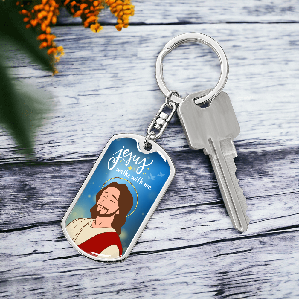 Jesus Walks With Me Dog Tag | Christian Keychain Gift | Faith Inspiration Tag | Religious Keepsake