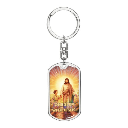 One Step With Jesus Keychain – Christian Gift | Inspirational Religious Keychain for Men & Women | Faith Reminder Accessory