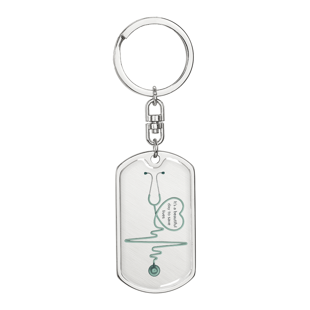 Stethoscope heart dog tag keychain for nurses