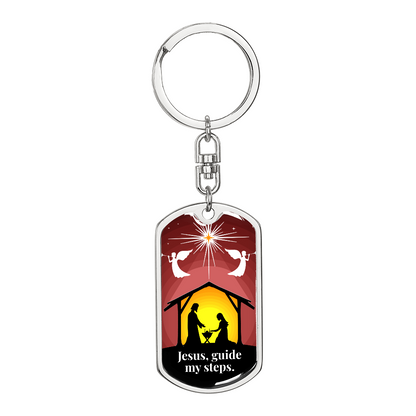 Jesus Guide My Steps Dog Tag Keychain | Christian Nativity Keychain Gift | Religious Encouragement Gift