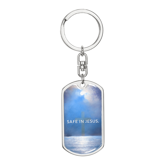 Safe in Jesus: Dog Tag Keychain – A Comforting Reminder You're Never Alone
