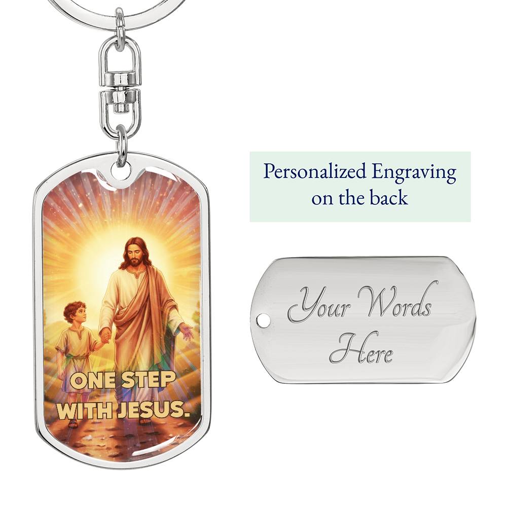 One Step With Jesus Keychain – Christian Gift | Inspirational Religious Keychain for Men & Women | Faith Reminder Accessory