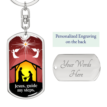 Jesus Guide My Steps Dog Tag Keychain | Christian Nativity Keychain Gift | Religious Encouragement Gift