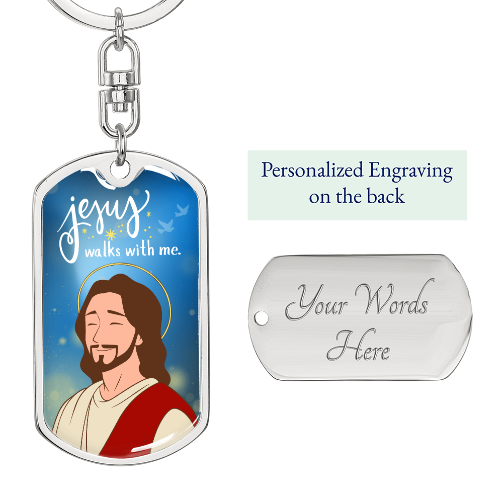 Jesus Walks With Me Dog Tag | Christian Keychain Gift | Faith Inspiration Tag | Religious Keepsake