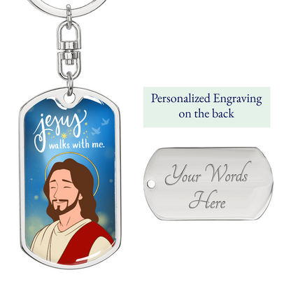 Jesus Walks With Me Dog Tag | Christian Keychain Gift | Faith Inspiration Tag | Religious Keepsake