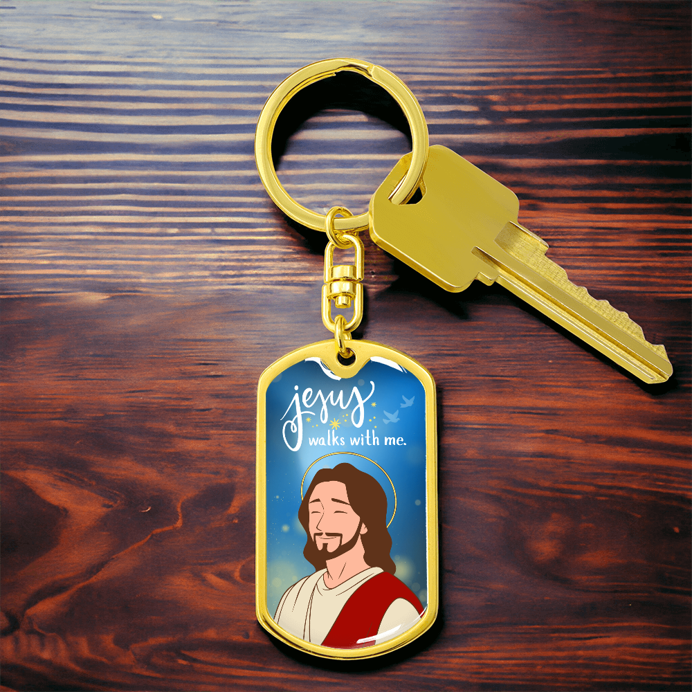 Jesus Walks With Me Dog Tag | Christian Keychain Gift | Faith Inspiration Tag | Religious Keepsake