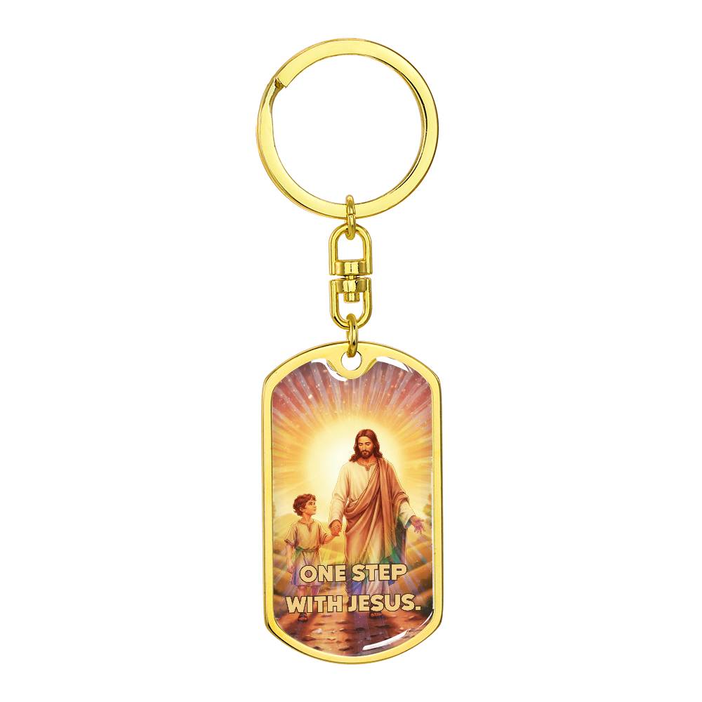 One Step With Jesus Keychain – Christian Gift | Inspirational Religious Keychain for Men & Women | Faith Reminder Accessory