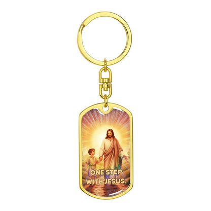 One Step With Jesus Keychain – Christian Gift | Inspirational Religious Keychain for Men & Women | Faith Reminder Accessory