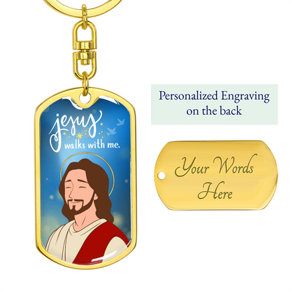 Jesus Walks With Me Dog Tag | Christian Keychain Gift | Faith Inspiration Tag | Religious Keepsake