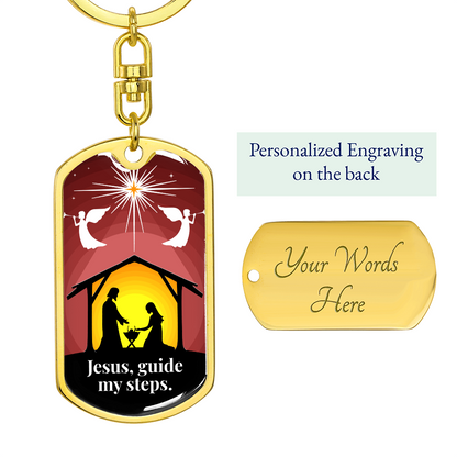 Jesus Guide My Steps Dog Tag Keychain | Christian Nativity Keychain Gift | Religious Encouragement Gift