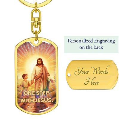 One Step With Jesus Keychain – Christian Gift | Inspirational Religious Keychain for Men & Women | Faith Reminder Accessory