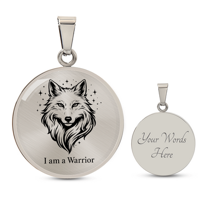 I Am a Warrior Circle Necklace – Wolf Strength & Courage Pendant