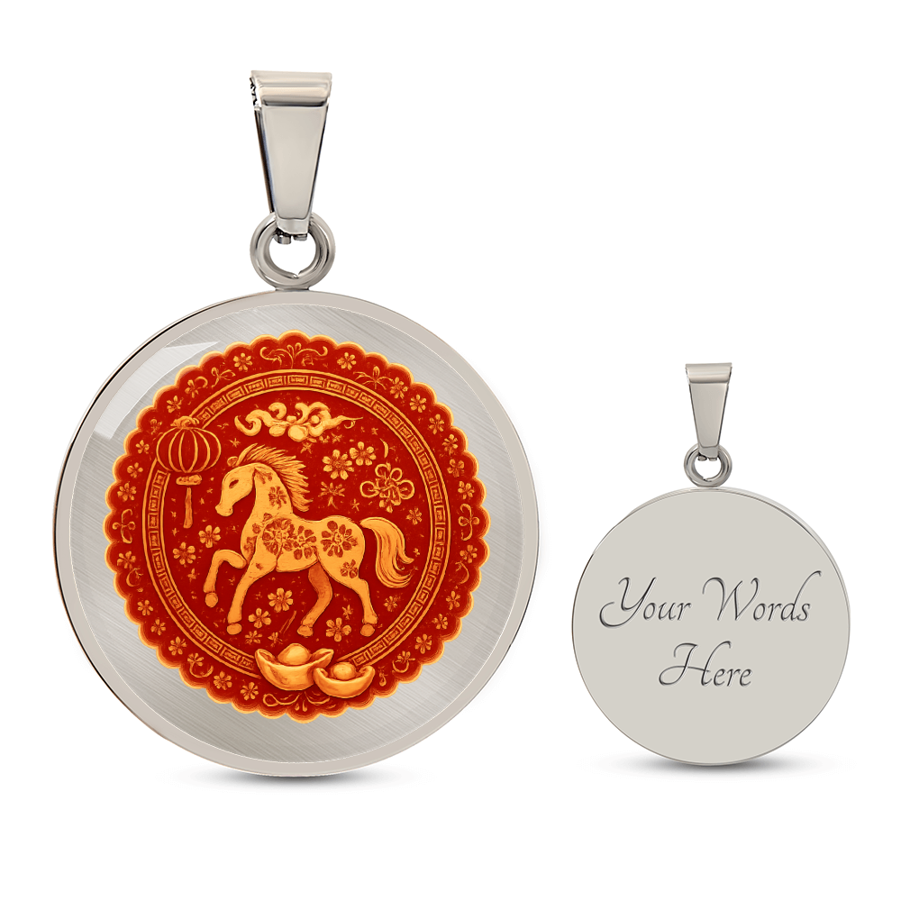 Person wearing Lucky Horse necklace for Chinese New Year