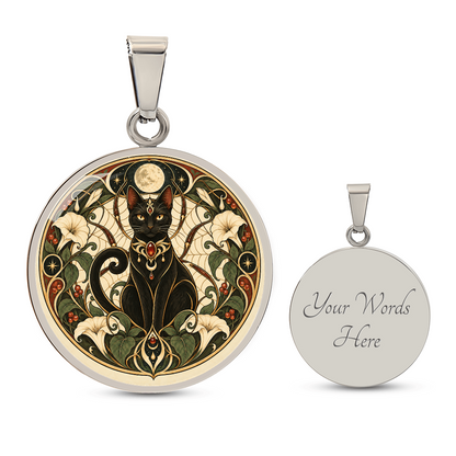 Moonlit Black Cat Necklace | Art Nouveau Celestial Pendant