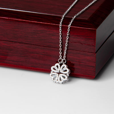 mother wearing sentimental necklace from son