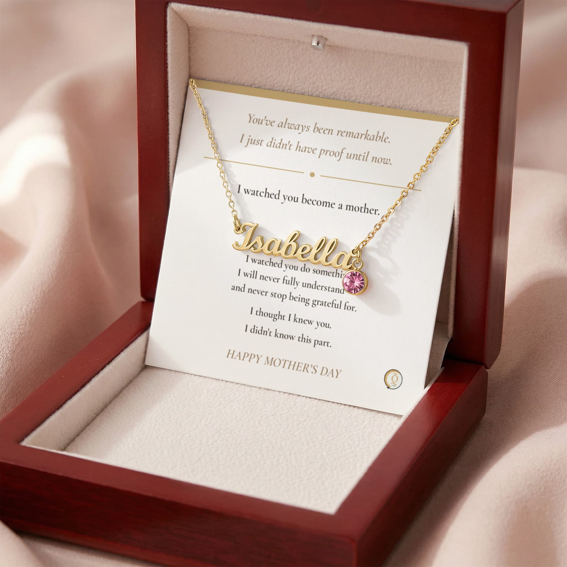 custom birthstone necklace on neutral background