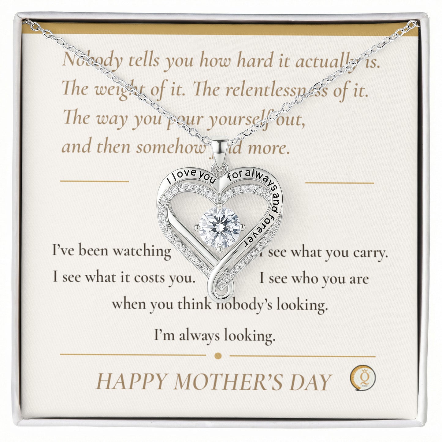 To My Wife — Love Heart Necklace with Message Card — Mother's Day Gift from Husband — I've Been Watching
