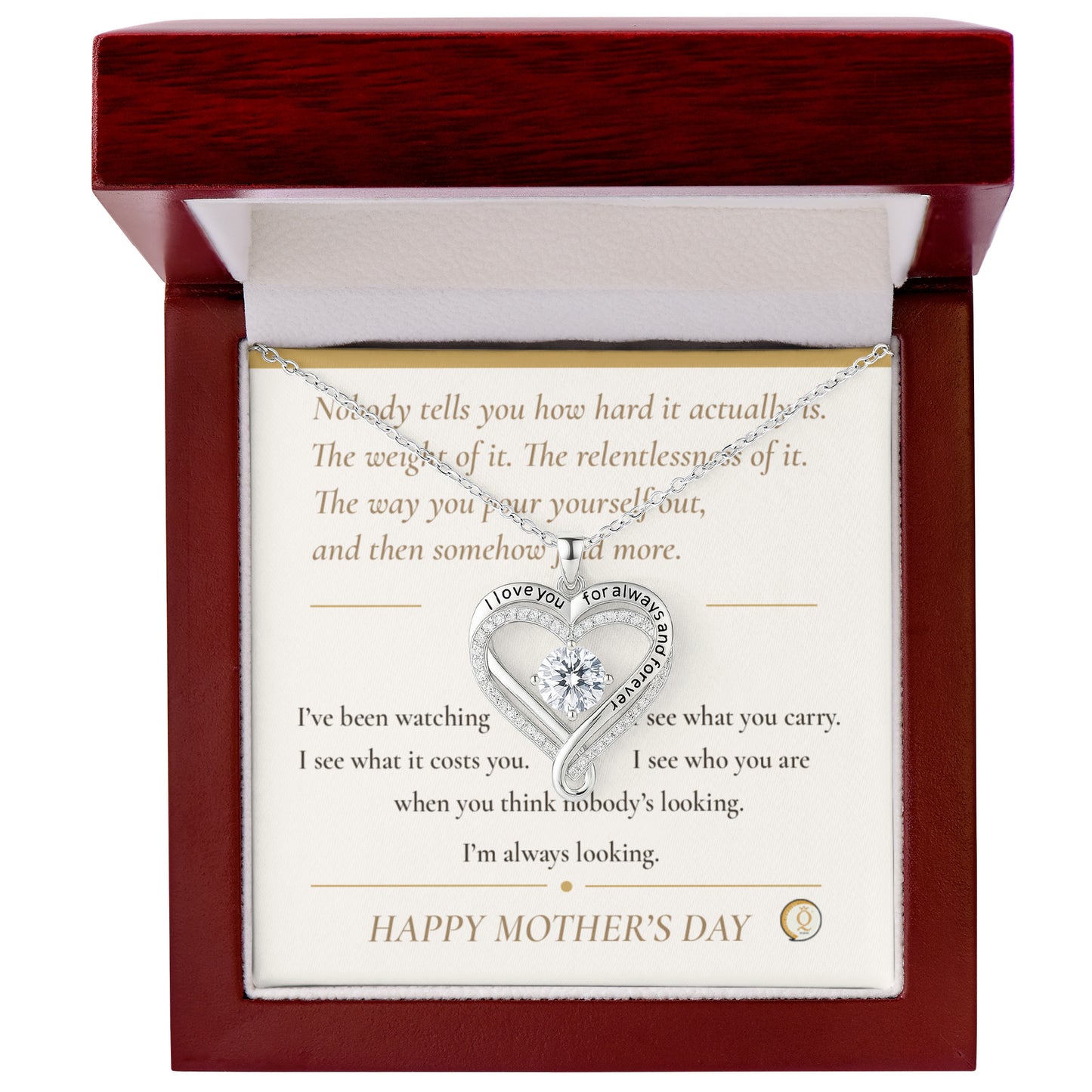 To My Wife — Love Heart Necklace with Message Card — Mother's Day Gift from Husband — I've Been Watching