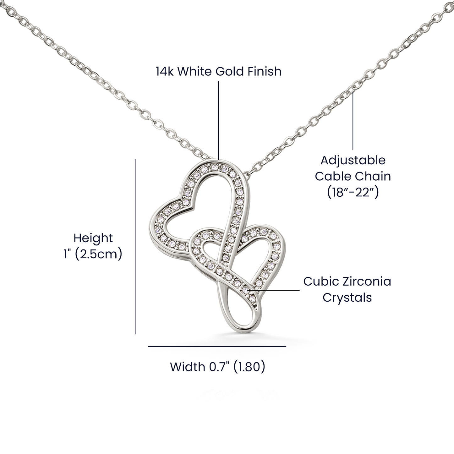 Heart-shaped pendant necklace on adjustable cable chain