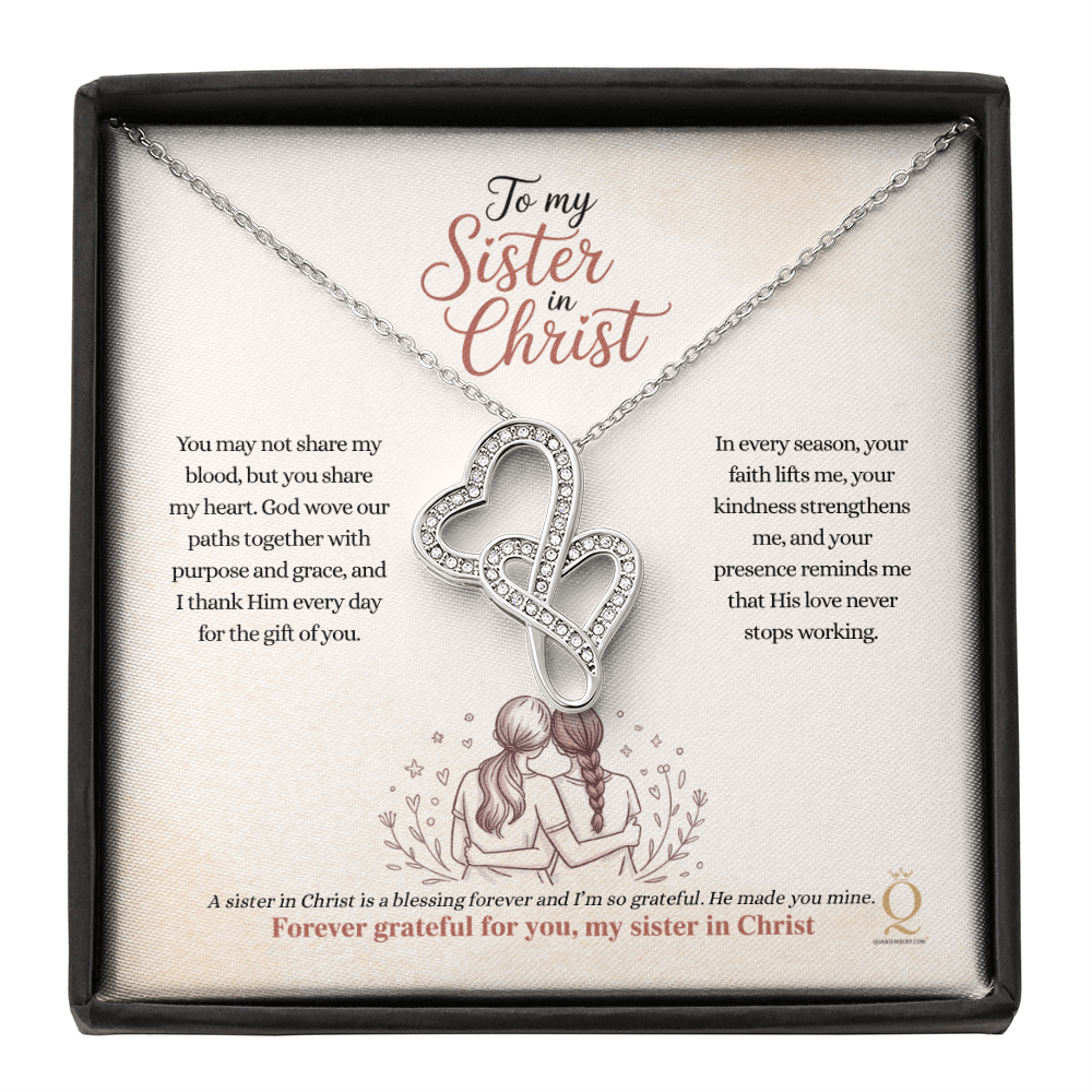 Sister in Christ heart necklace with message card