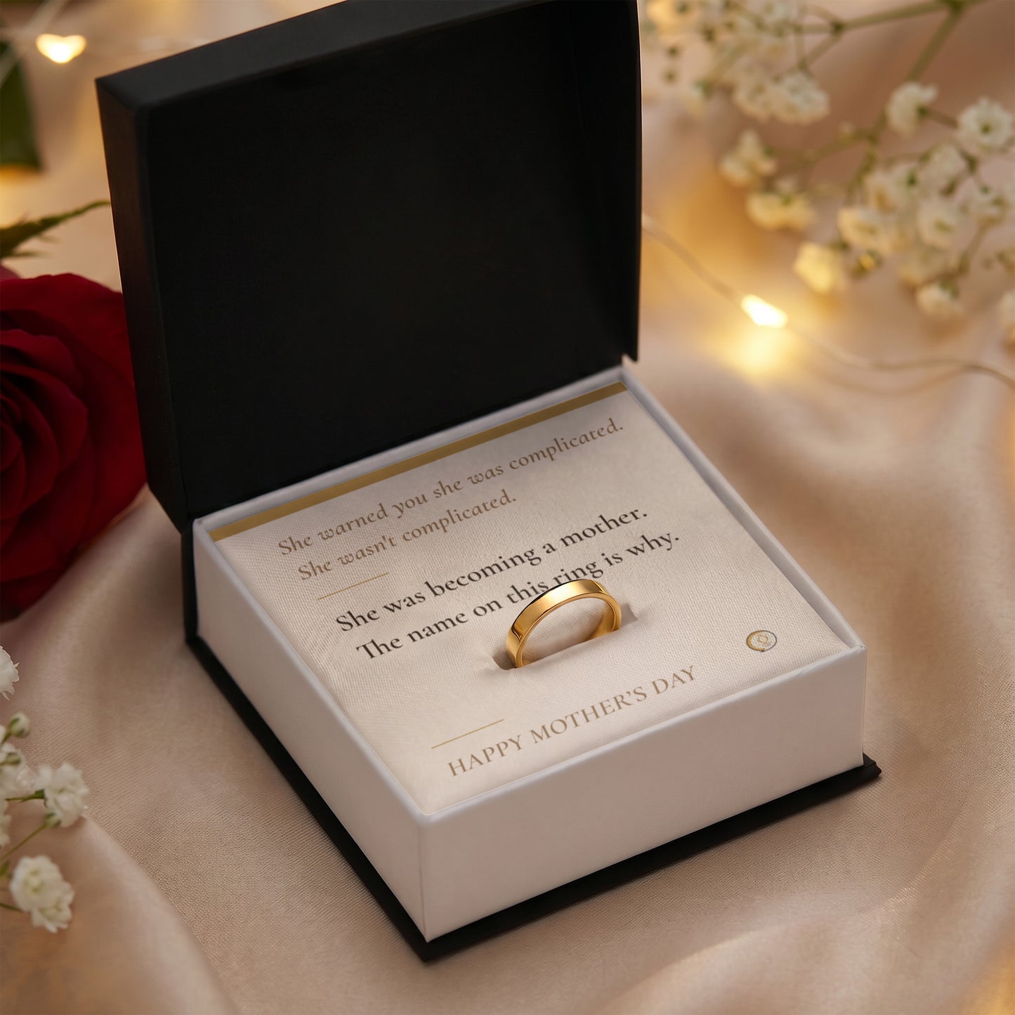custom motherhood ring in gold finish