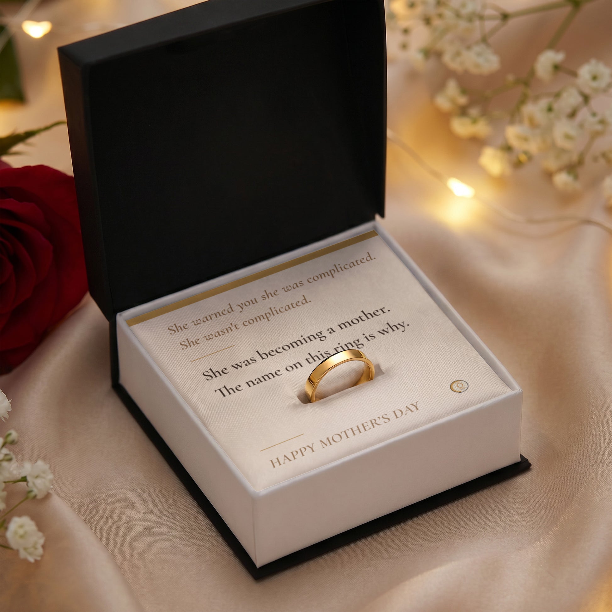 custom motherhood ring in gold finish