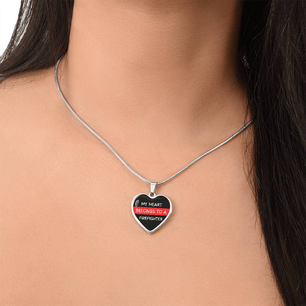 My Heart Belongs to a Firefighter Necklace – Heart-Shaped Pendant for Firefighter's Partner