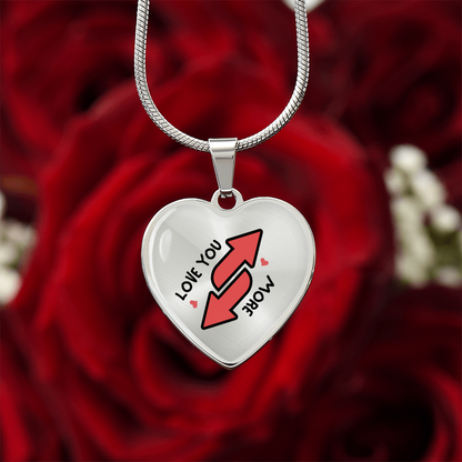 Luxury Heart Pendant Necklace – “Love You More” | Reverse Card Inspired Valentine Gift | Playful Romantic Jewelry