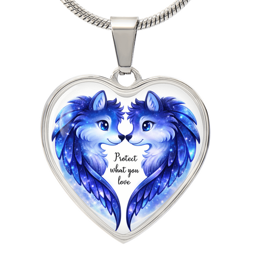Luxury Heart Graphic Necklace – Wolf Spirit Protection Pendant, Symbol of Strength & Loyalty, Meaningful Gift Jewelry for Her