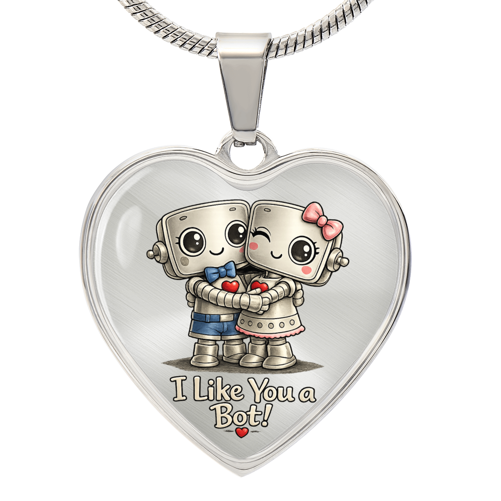 I Like You a Bot! Heart Necklace – Cute Robot Love Pendant for Valentine's Day, Young Love & Playful Moments