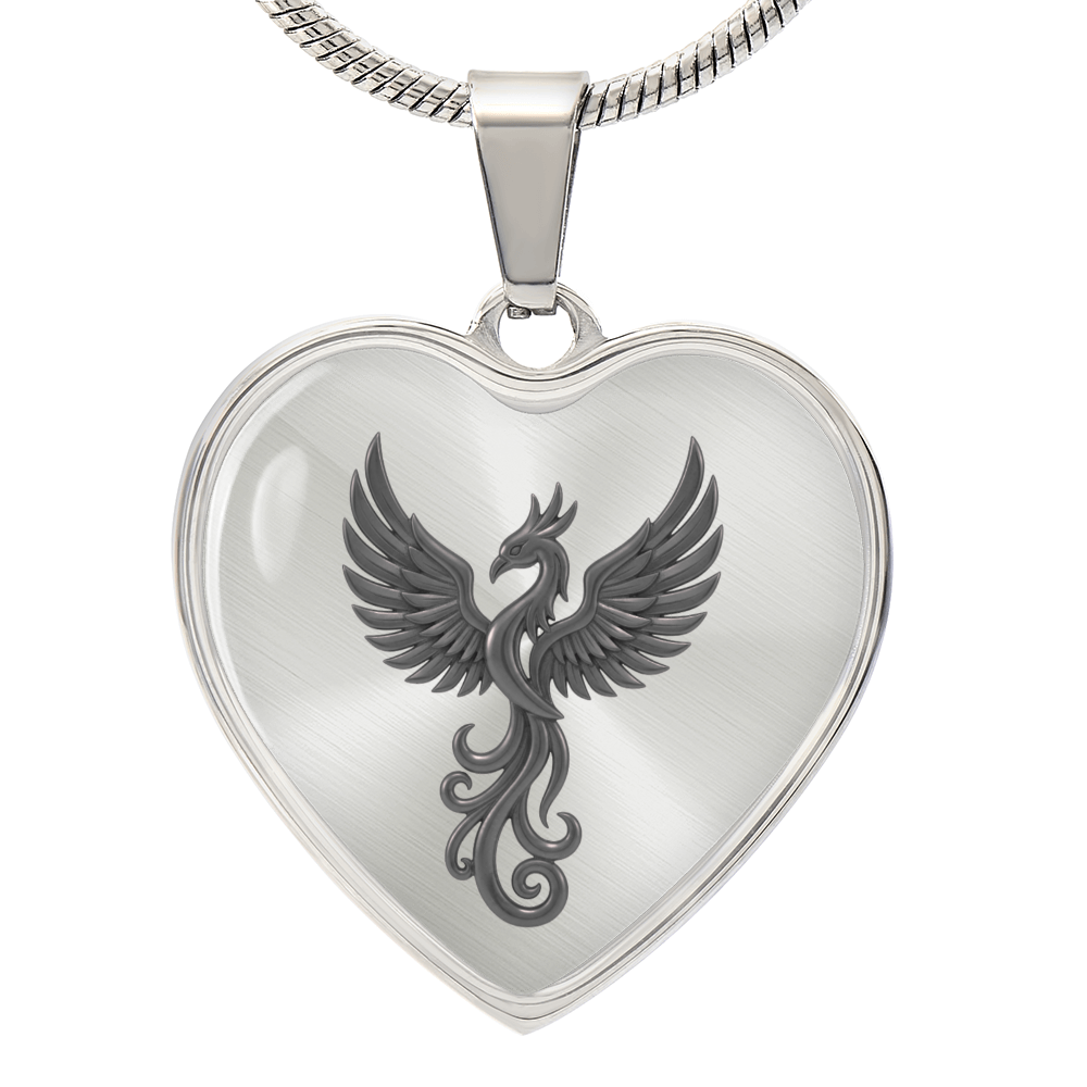Luxury Graphic Heart Necklace – Phoenix Symbol of Strength & Renewal | Inspirational Keepsake Jewelry