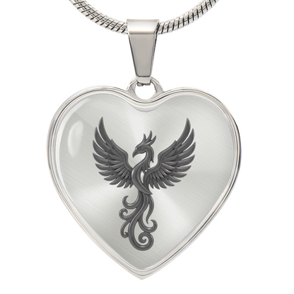 Luxury Graphic Heart Necklace – Phoenix Symbol of Strength & Renewal | Inspirational Keepsake Jewelry