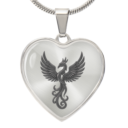 Luxury Graphic Heart Necklace – Phoenix Symbol of Strength & Renewal | Inspirational Keepsake Jewelry