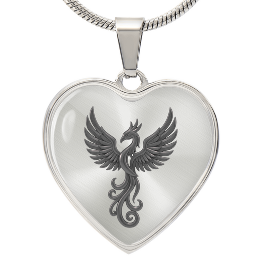 Luxury Graphic Heart Necklace – Phoenix Symbol of Strength & Renewal | Inspirational Keepsake Jewelry