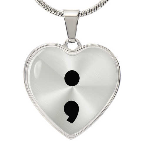 Semicolon Heart Necklace – Inspirational Mental Health Awareness Jewelry | Meaningful Keepsake Gift for Her