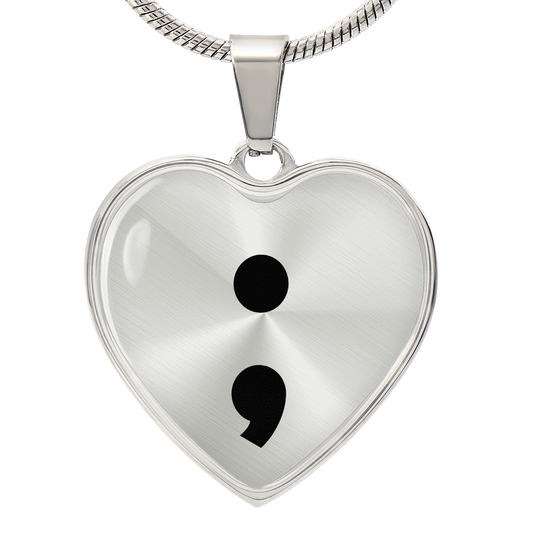 Semicolon Heart Necklace – Inspirational Mental Health Awareness Jewelry | Meaningful Keepsake Gift for Her