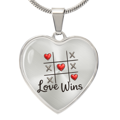 "Love Wins" Heart Necklace – Tic-Tac-Toe Love Pendant for Valentine's Day, Young Love & Sweet Moments