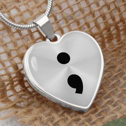 Semicolon Heart Necklace – Inspirational Mental Health Awareness Jewelry | Meaningful Keepsake Gift for Her