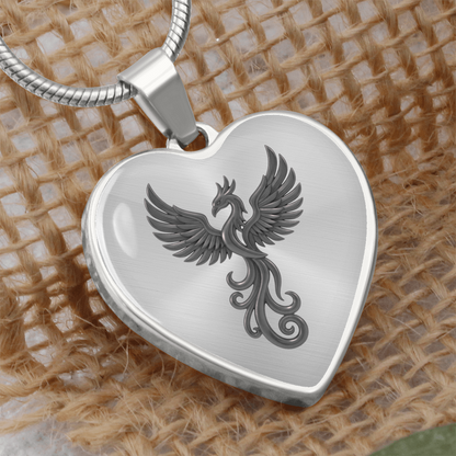 Luxury Graphic Heart Necklace – Phoenix Symbol of Strength & Renewal | Inspirational Keepsake Jewelry